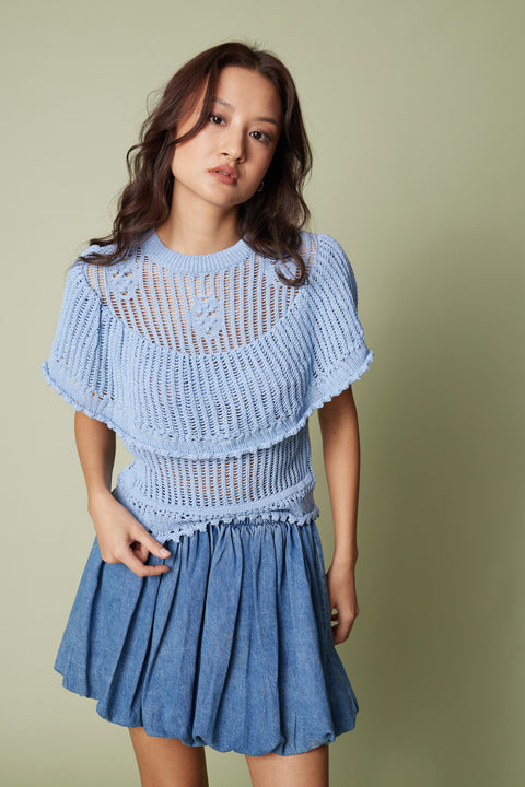 BEBE MAVİ — AJURLU FIRFIRLI TRİKO KAZAK