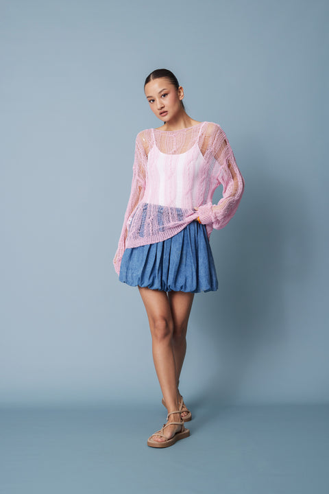 PEMBE — AJURLU SAÇ ÖRGÜLÜ TRİKO BLUZ