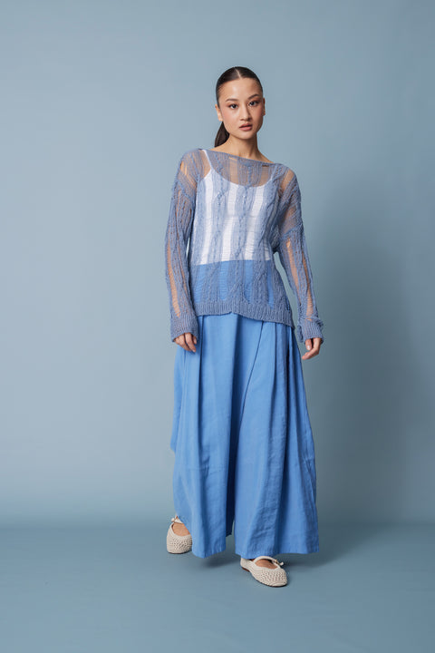 MAVİ — AJURLU SAÇ ÖRGÜLÜ TRİKO BLUZ