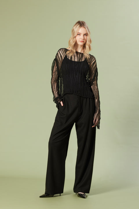 SİYAH — AJURLU TRİKO BLUZ