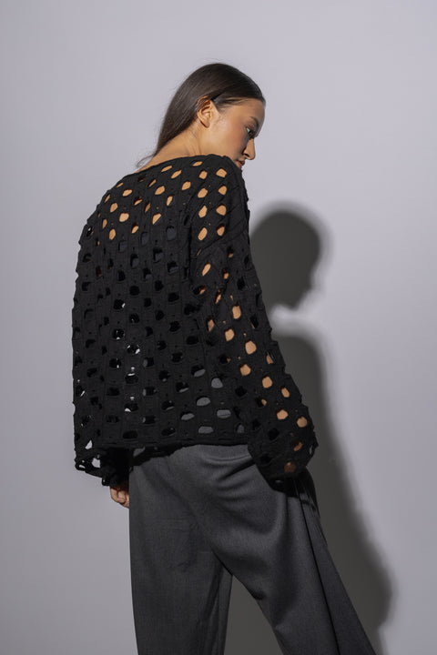 SİYAH — AJURLU TRİKO KAZAK