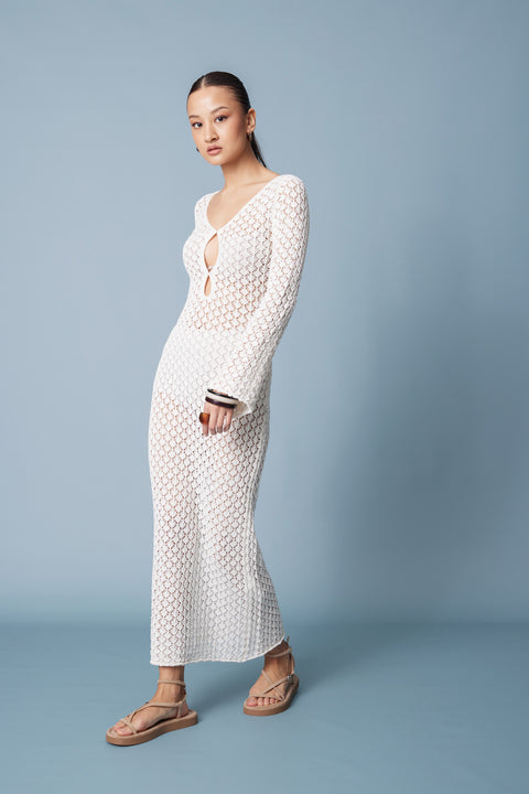 HAM EKRU — Ajurlu Triko Uzun Elbise