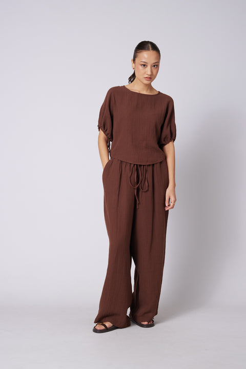 KAHVE — BAĞCIKLI STRAIGHT FIT PANTOLON