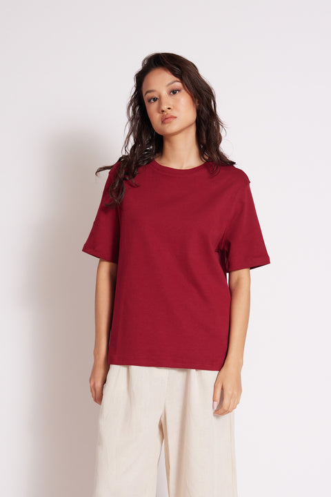 BORDO — BİSİKLET YAKA T-SHIRT