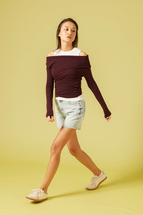 BORDO — ÇİFT KAT GÖRÜNÜMLÜ T-SHIRT