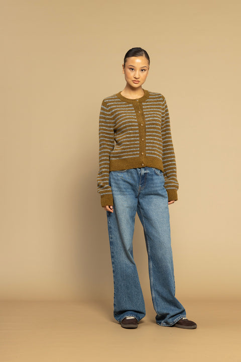 OLIVE-GRİ — ÇİZGİLİ TRİKO HIRKA