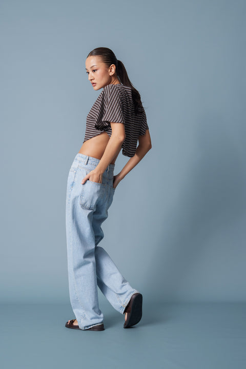 KAHVE — ÇİZGİLİ YARASA KOL T-SHIRT