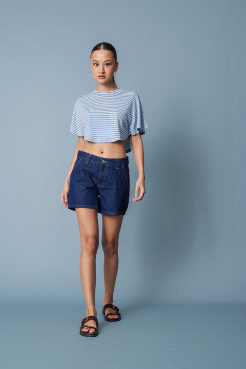 MAVİ — ÇİZGİLİ YARASA KOL T-SHIRT