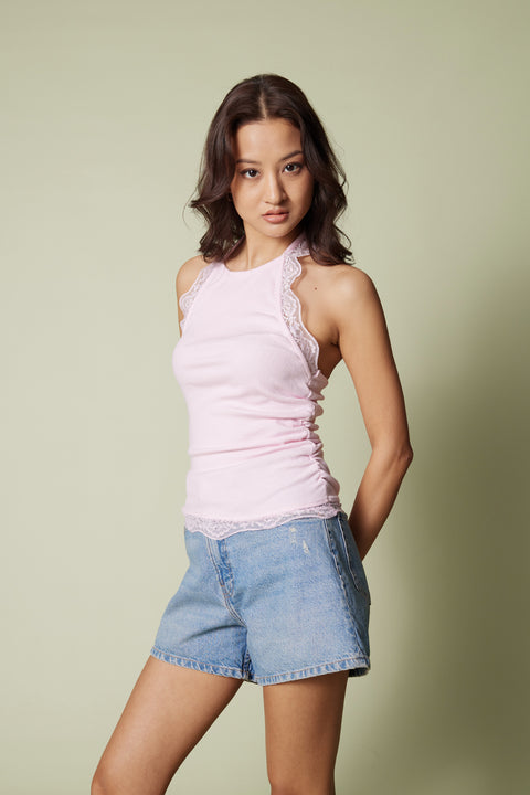 PEMBE — DANTEL DETAYLI HALTER TOP