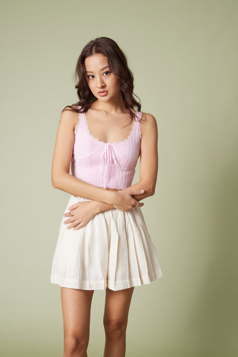 PEMBE — DANTEL DETAYLI TRİKO TOP