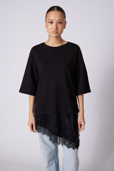 SİYAH — DANTELLİ KOMBİNE T-SHIRT