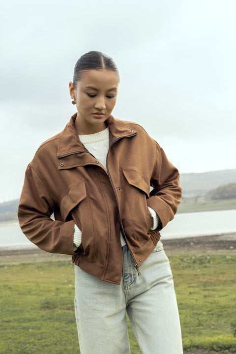 CAMEL — DİK YAKA SÜET BOMBER CEKET