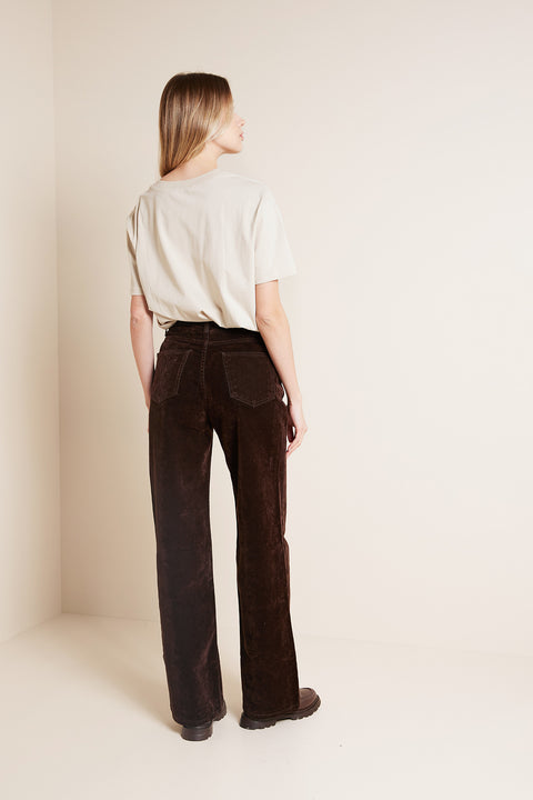 KAHVE — FLOKLU STRAIGHT FIT DENIM PANTOLON