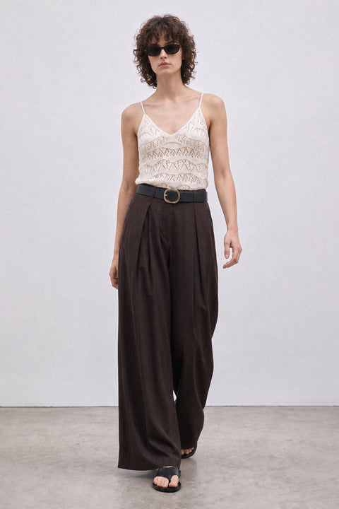 KAHVE — KEMERLİ VE PİLELİ CULOTTE PANTOLON
