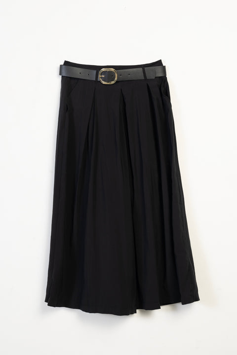 SİYAH — KEMERLİ VE PİLELİ CULOTTE PANTOLON