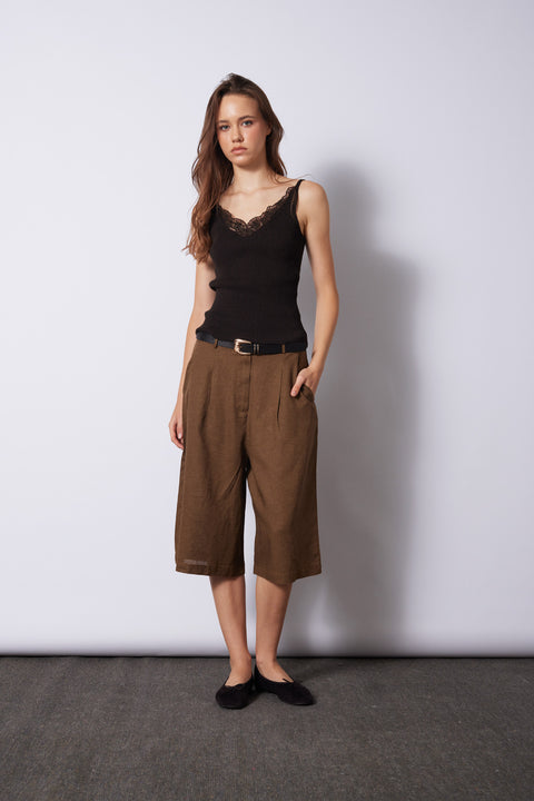OLIVE — KETEN KARIŞIMLI BERMUDA