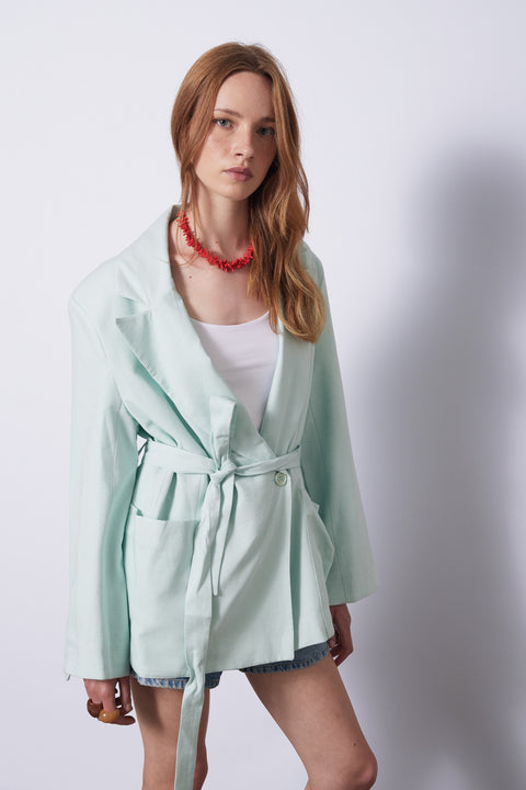 MİNT — KETEN KARIŞIMLI KUŞAKLI BLAZER CEKET