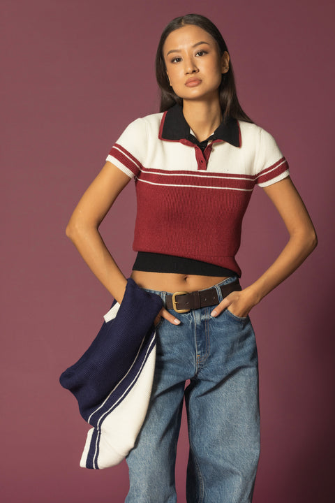 BORDO — KISA KOL POLO YAKA TRİKO TOP