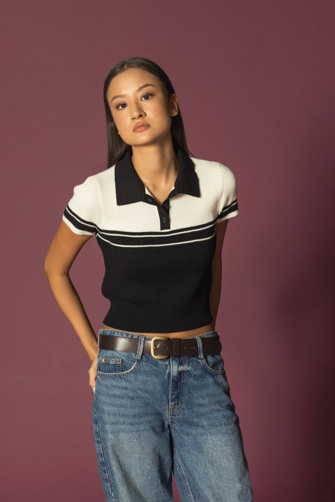 KAHVE — KISA KOL POLO YAKA TRİKO TOP