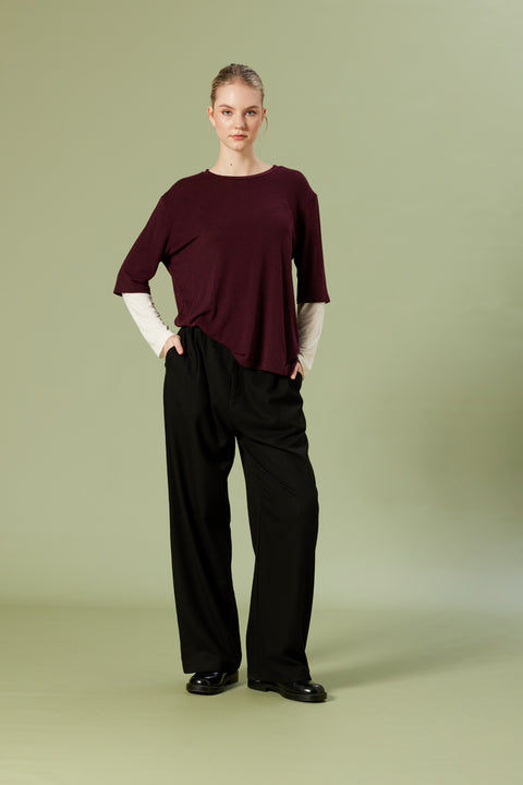 BORDO — KONTRAST DETAYLI BİSİKLET YAKA T-SHIRT