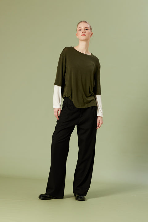 HAKİ — KONTRAST DETAYLI BİSİKLET YAKA T-SHIRT