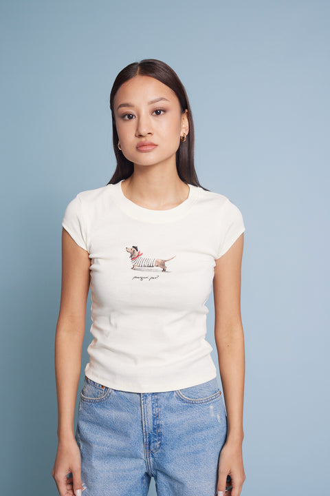 SARI — KÖPEK BASKILI PAMUKLU T-SHIRT