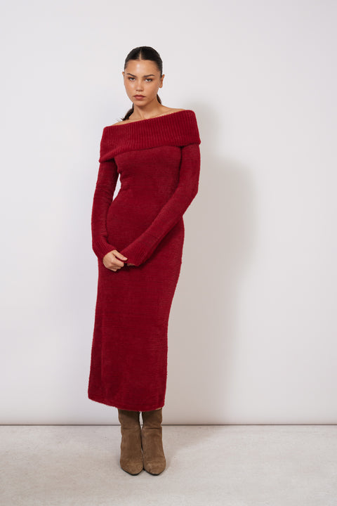 BORDO — Madonna Yaka Triko Elbise