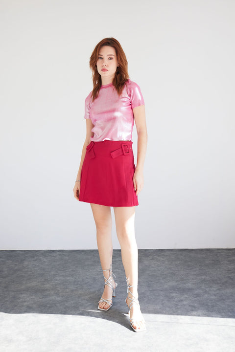PEMBE — METALİK TRİKO T-SHIRT