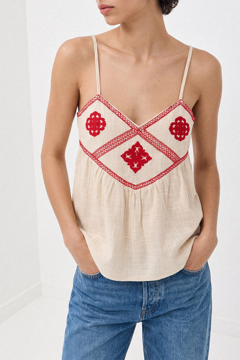NATUREL — NAKIŞ DETAYLI ASKILI TOP