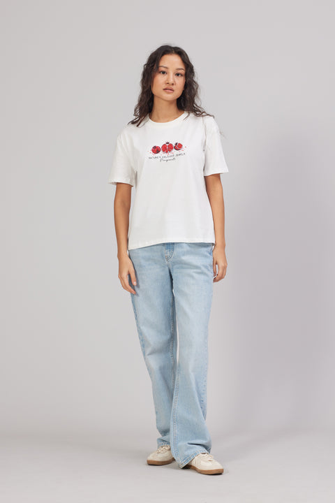 EKRU — Nar Baskılı Pamuklu Bisiklet Yaka T-shirt