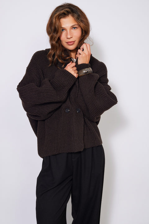 KAHVE — OVERSIZE ŞAL YAKA YÜNLÜ HIRKA