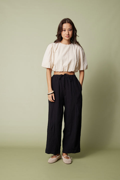 SİYAH — PAMUKLU BARREL FIT PANTOLON