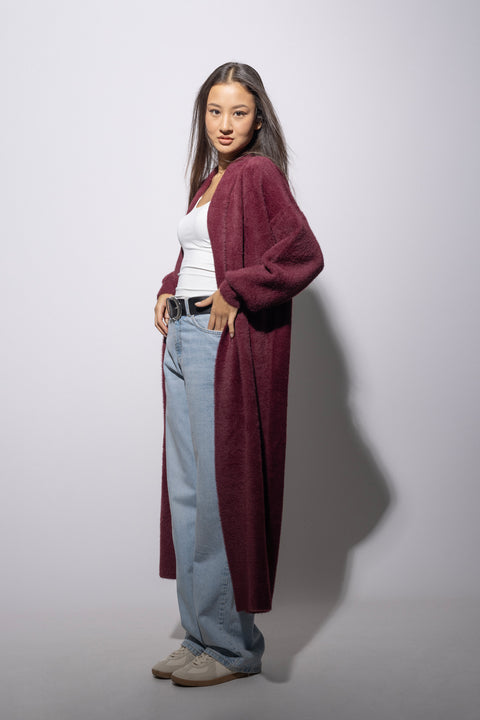 BORDO — Uzun Triko Hırka