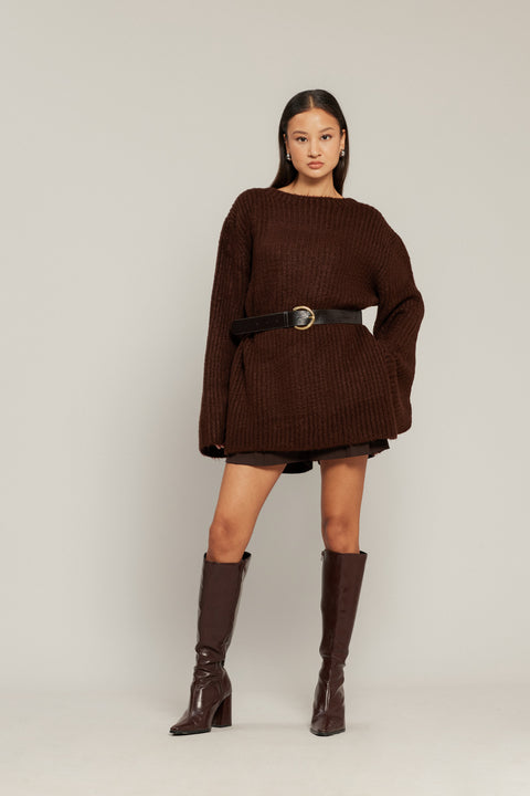 KAHVE — YIRTMAÇLI OVERSIZE TRİKO KAZAK