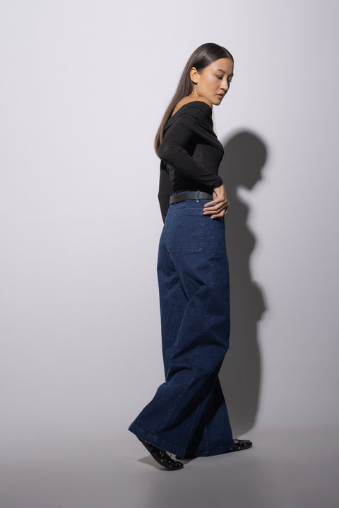 MAVİ — YÜKSEK BEL DİKİŞ DETAYLI DENIM PANTOLON