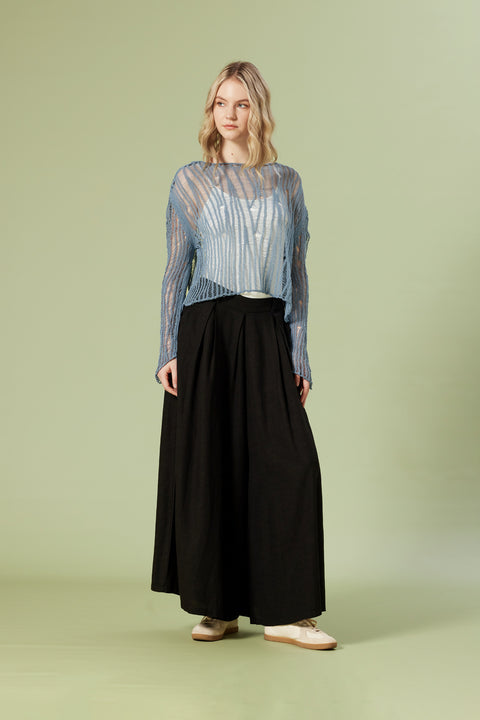 MAVİ — AJURLU TRİKO BLUZ