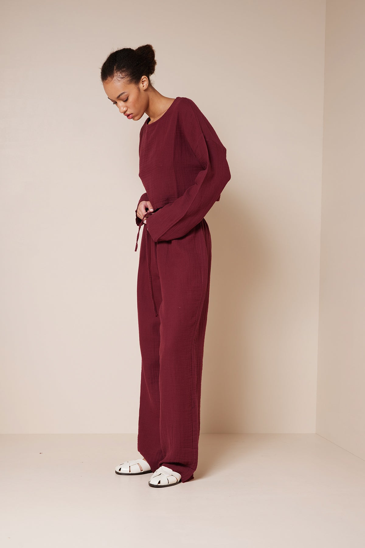 BELİ BAĞCIKLI DÖKÜMLÜ PANTOLON