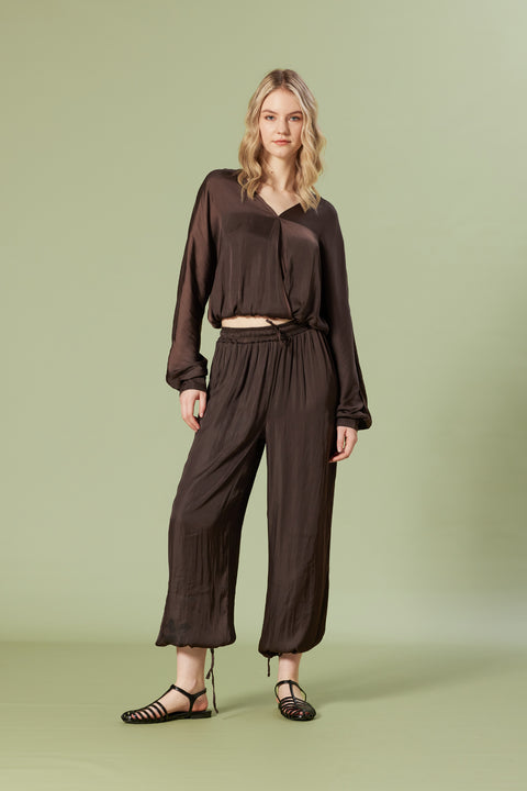 KAHVE — BELİ LASTİKLİ BALON PANTOLON