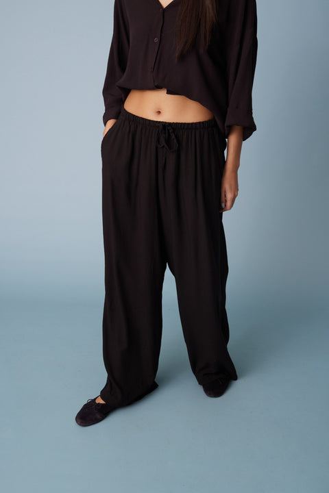 KAHVE — BELİ LASTİKLİ RAHAT PANTOLON