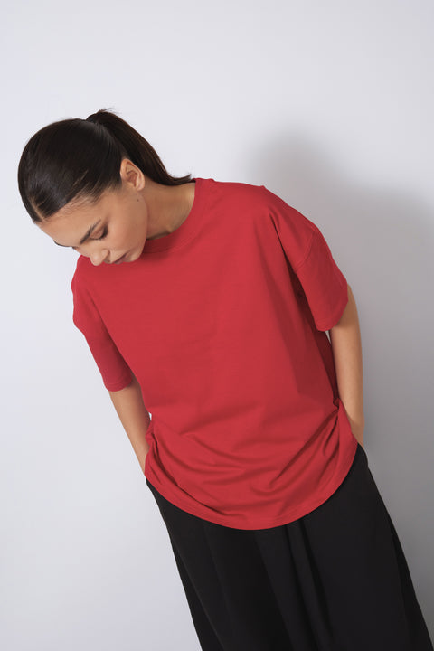 KIRMIZI — BİSİKLET YAKA KISA KOLLU PAMUKLU BASIC T-SHIRT