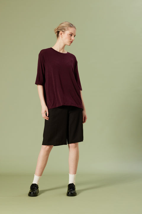 BORDO — BİSİKLET YAKA T-SHIRT