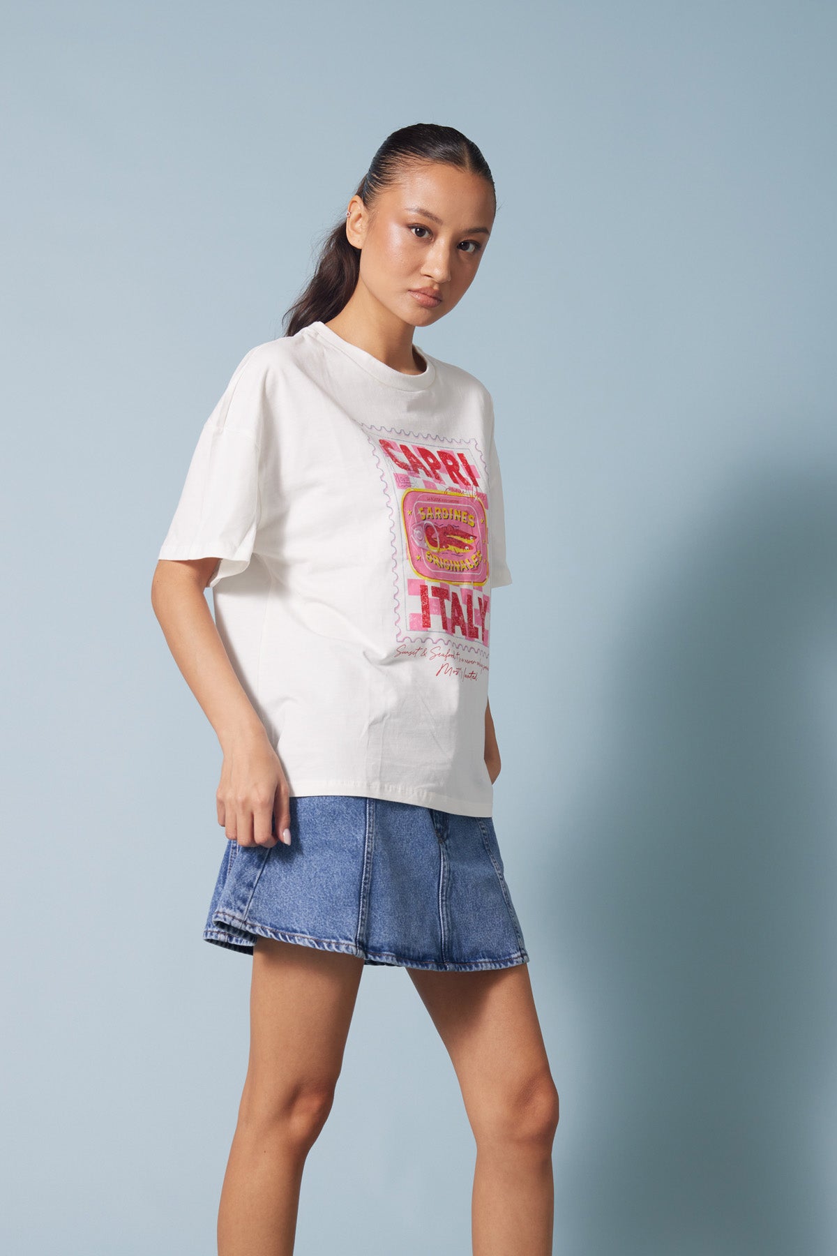 CAPRI BASKILI KISA KOLLU T-SHIRT