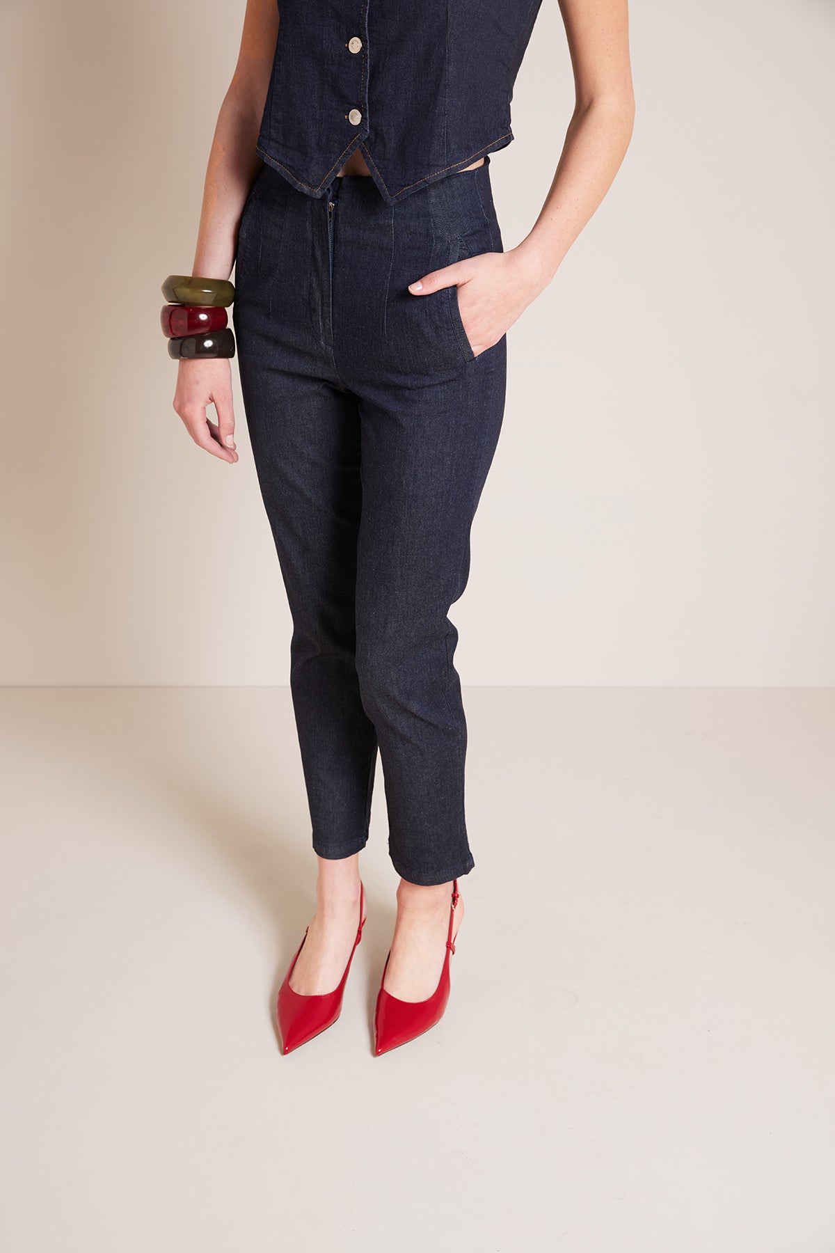 CEPLİ YÜKSEK BEL DENIM PANTOLON