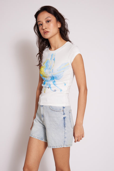 EKRU — ÇİÇEK BASKILI PAMUKLU T-SHIRT