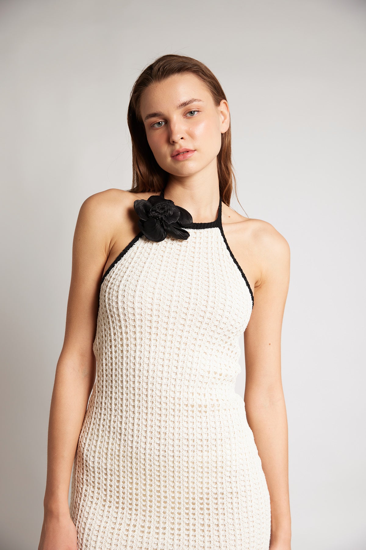 Çiçek Detaylı Triko Elbise