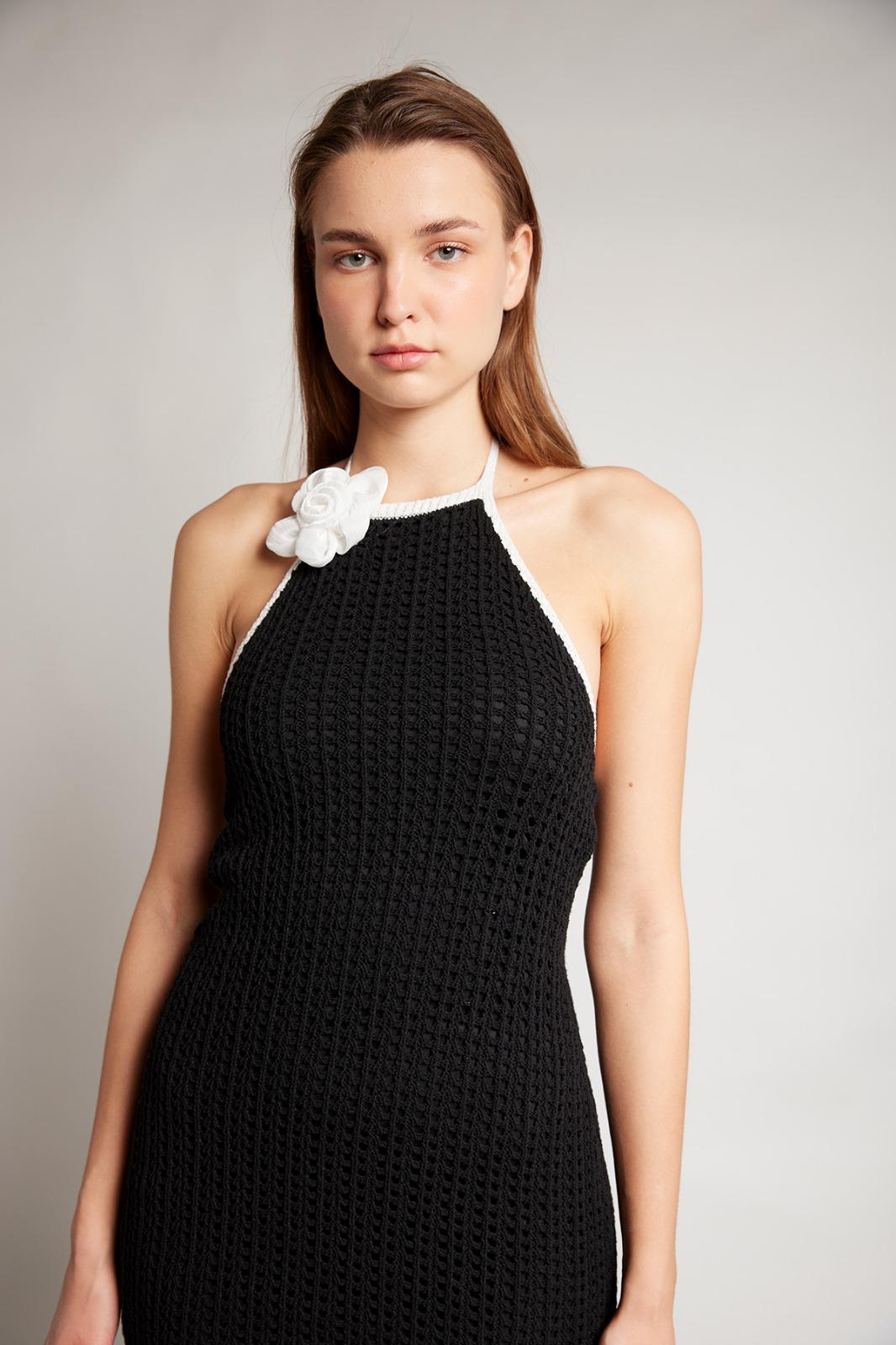 Çiçek Detaylı Triko Elbise