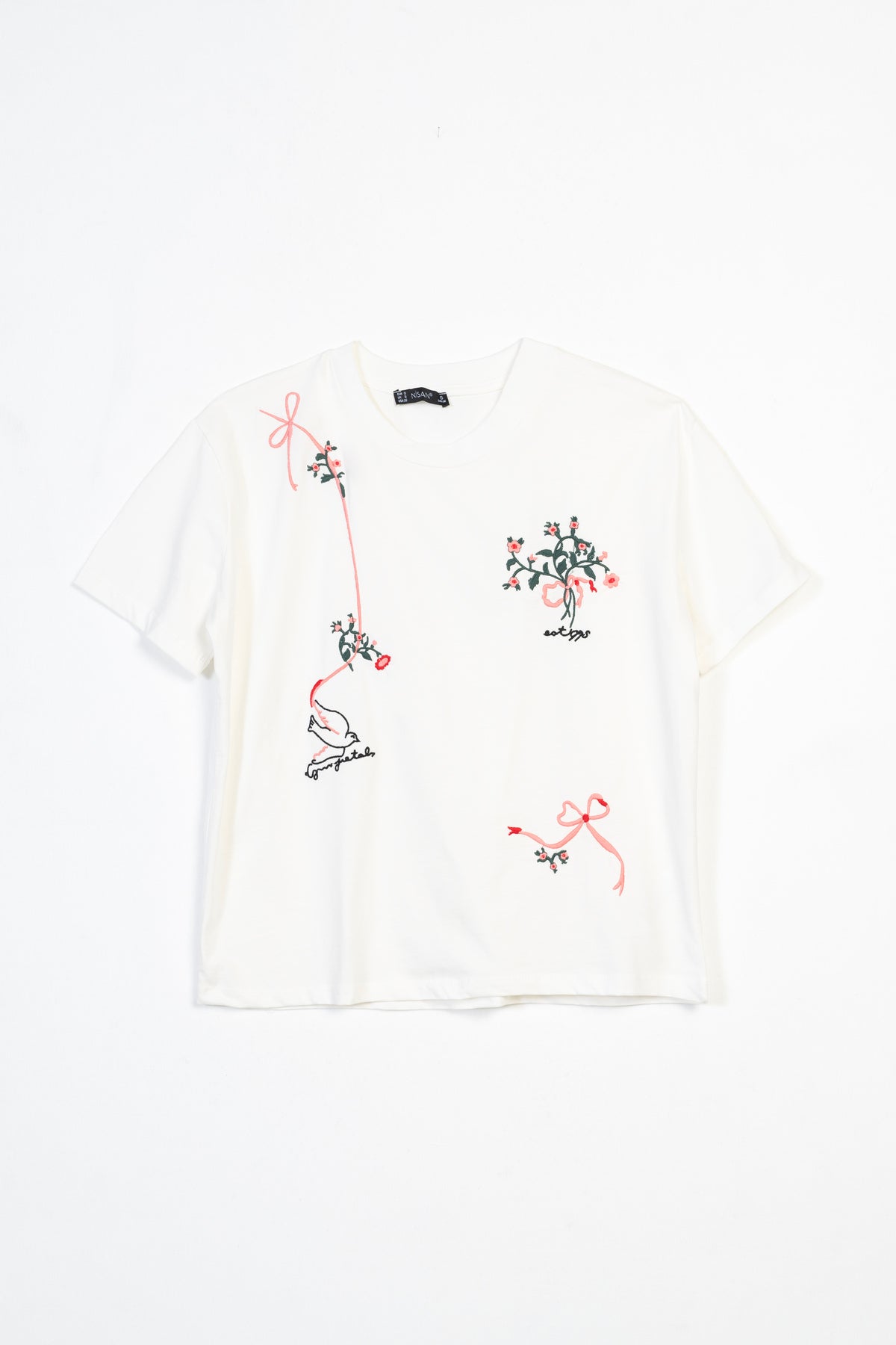 ÇİÇEK İŞLEMELİ KISA KOLLU T-SHIRT