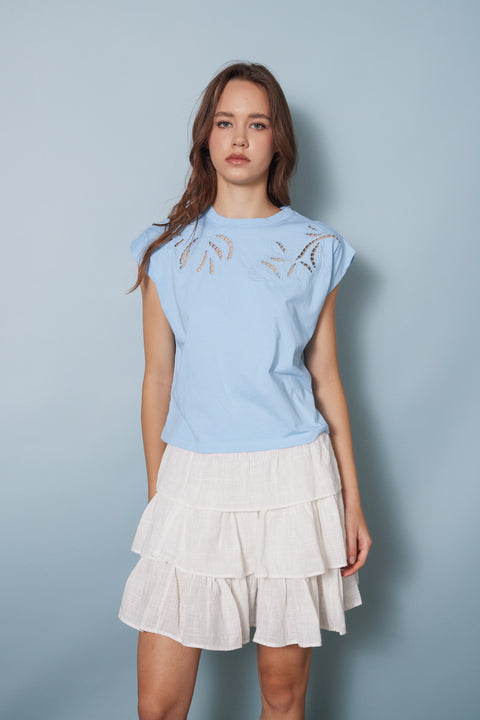 MAVİ — CUTWORK NAKIŞ DETAYLI T-SHIRT