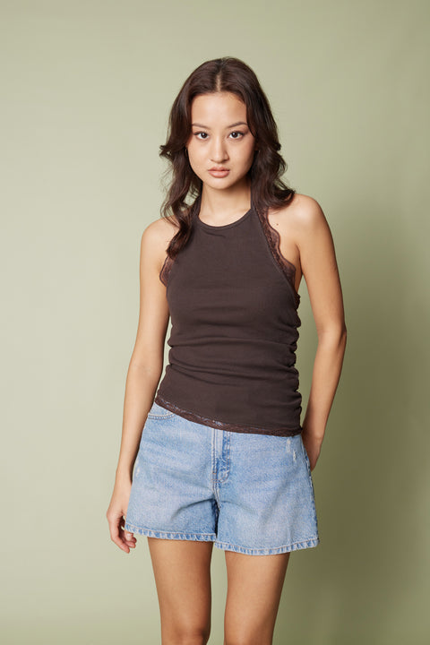 KAHVE — DANTEL DETAYLI HALTER TOP