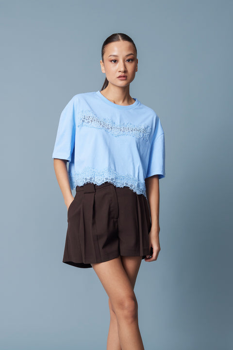 BEBE MAVİ — DANTEL DETAYLI KISA KOLLU T-SHIRT
